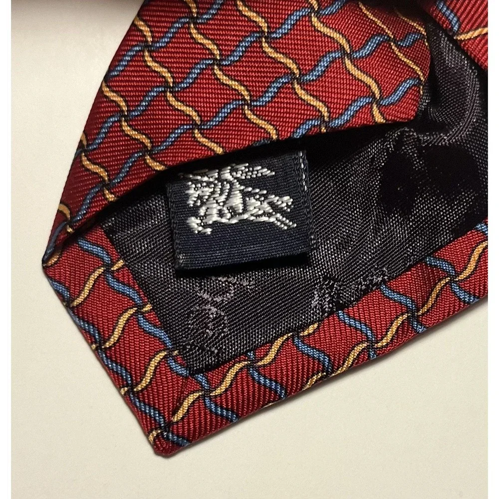Vintage Burberry Tie Men's Classic Silk Geometric Woven Hand Sewn USA 90s‎